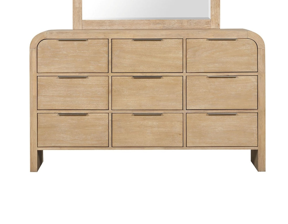 English Elm Contemporary Rustic Tone 1pc Dresser with Felt-Lined Top Drawers, Ball-Bearing Glides, Black Pulls, Bedroom Chic Natural 67 L x 22 W x 42 H B2741P406802