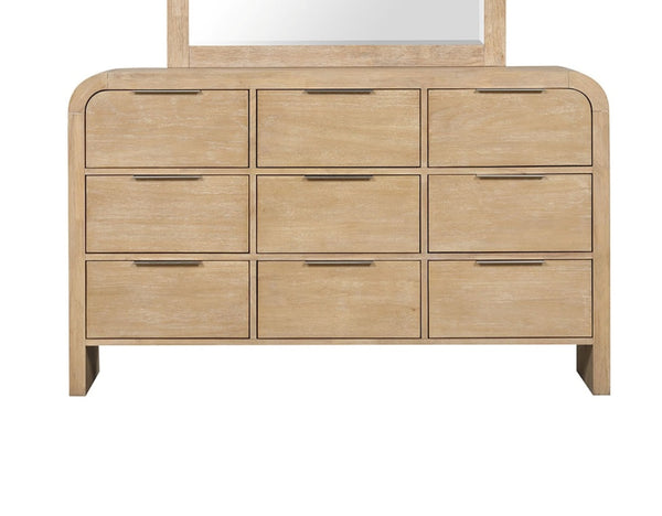 English Elm Contemporary Rustic Tone 1pc Dresser with Felt-Lined Top Drawers, Ball-Bearing Glides, Black Pulls, Bedroom Chic Natural 67 L x 22 W x 42 H B2741P406802