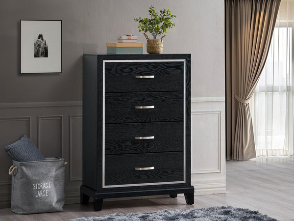 English Elm Livingston 4-Drawer Chest with Wood Grain Finish, Dovetail Construction & Brushed Steel Handles, Durable Storage Solution Black 33.66 L x 18.5 W x 48.03 H B078P366199