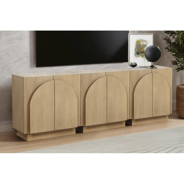 English Elm Mid-Century wooden sideboard buffet with arched doors and rounded edges, spacious storage, durable craftsmanship nurturing warmth Light Oak 33 L x 19 W x 29 H B011P367199