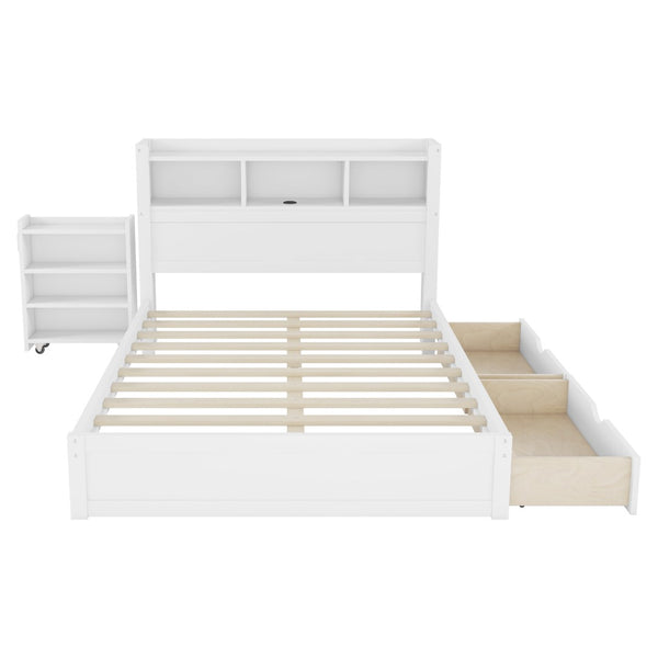 English Elm Twin Wood Storage Bed with Led Headboard Drawers and Pull Out Cabinet for Kids White W2593S00050