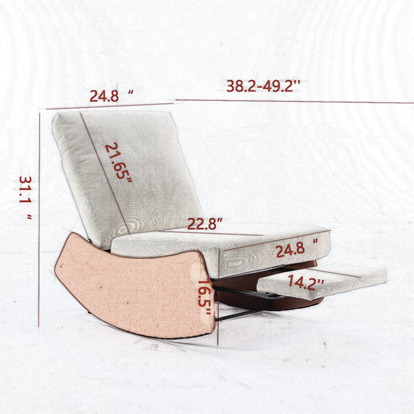 English Elm Modern Rocking Chair Recliner with Adjustable Soft Backrest, Stable Frame and Cushioned Leg Support Orange W1143P163506
