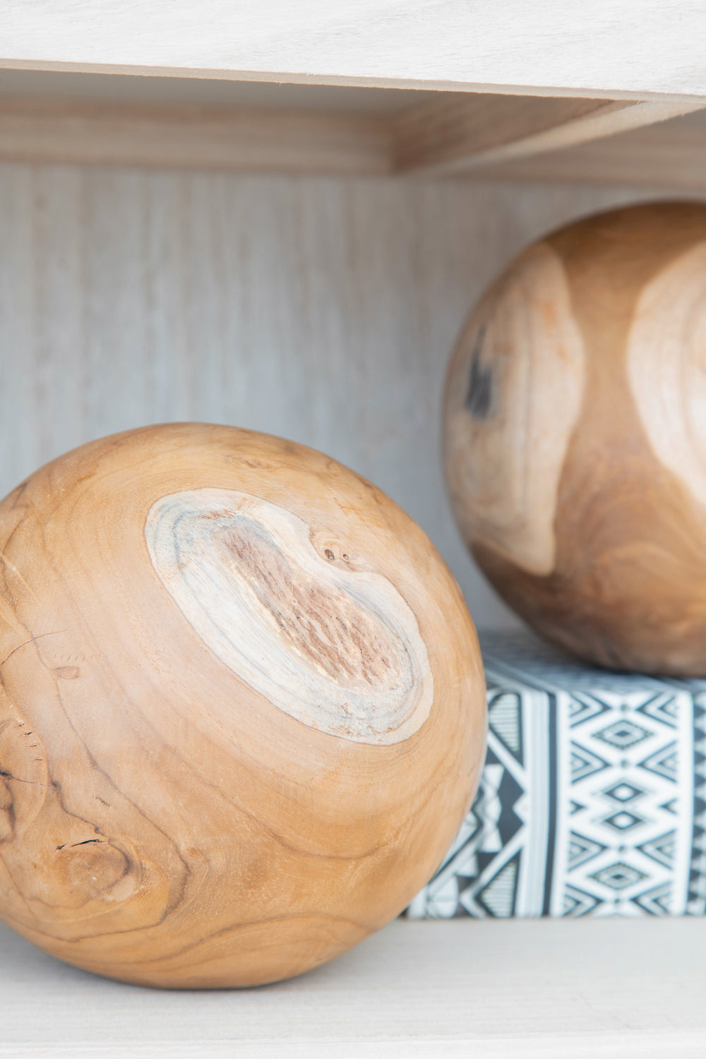 English Elm S/3 Teak Ball Set of 3 Decorative Wooden Spheres, 5.9" Rustic Natural Grain Accents for Bowl Mantel Tabletop Decor W2078P360887