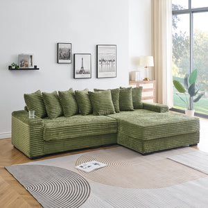 English Elm 111.4-inch corduroy L-shaped sofa with reversible chaise, armrest cup holders, lockers, sturdy frame Green W1278S00102