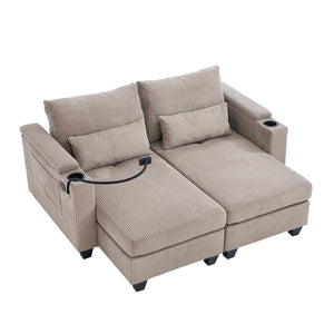 English Elm Convertible Chaise Lounge 63" Loveseat Sofa Bed With Usb Ports, Cup Holders & Storage For Small Spaces N719S002020D