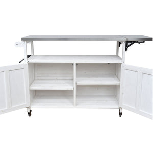 English Elm Foldable Outdoor Kitchen Cart with Stainless Worktop Fir Wood Frame and Lockable Wheels White N719P380279K
