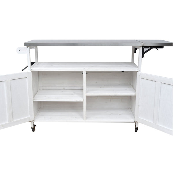 English Elm Foldable Outdoor Kitchen Cart with Stainless Worktop Fir Wood Frame and Lockable Wheels White N719P380279K