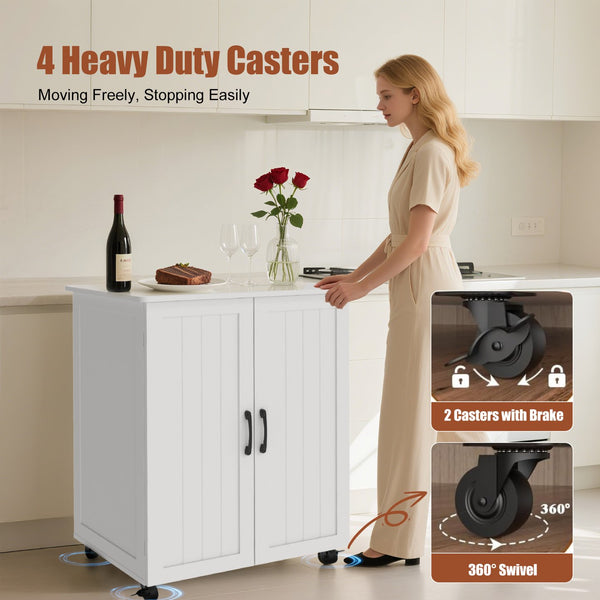 English Elm Kitchen Island With Wheels - Compact Mobile Cart For Crafting, Coffee, And Smart Storage Solutions W3062P289219