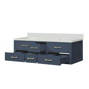 English Elm Blue Double Bath Vanity With White Quartz Top - Stylish 60" W, Ample Storage & Soft-Close Doors B2731P258044