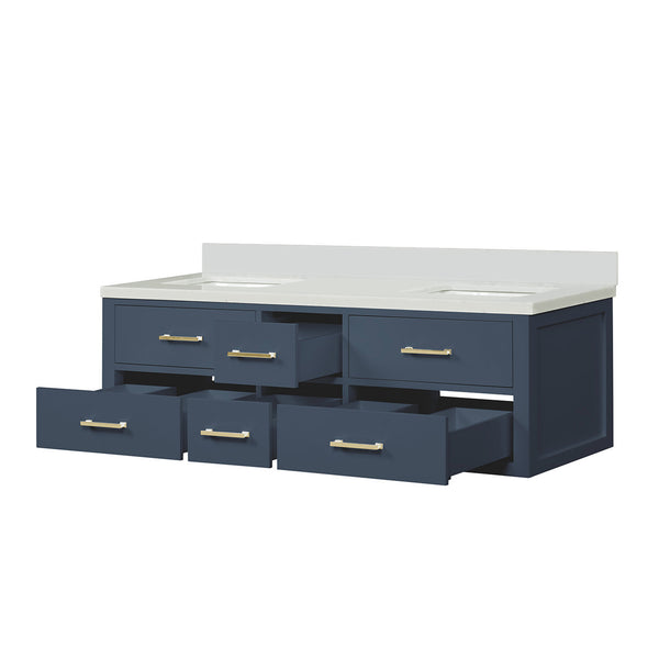 English Elm Blue Double Bath Vanity With White Quartz Top - Stylish 60" W, Ample Storage & Soft-Close Doors B2731P258044