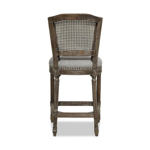 English Elm Jennifer Taylor Home - Triomphe Rattan Wicker High Back Armless Counter Stool — French Country Oak Frame, Upholstered Comfort Gray B2719P238384
