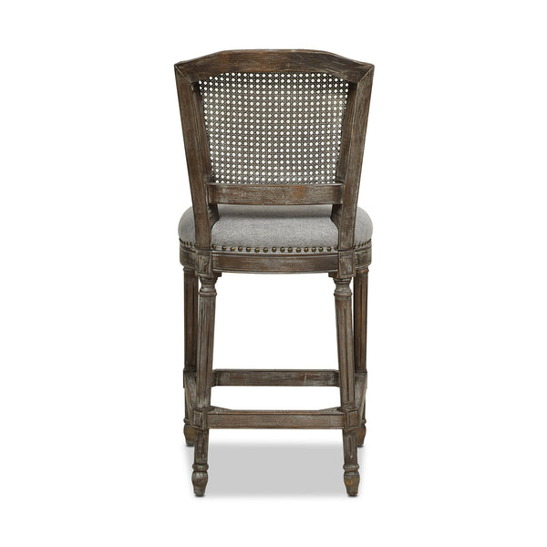 English Elm Jennifer Taylor Home - Triomphe Rattan Wicker High Back Armless Counter Stool — French Country Oak Frame, Upholstered Comfort Gray B2719P238384