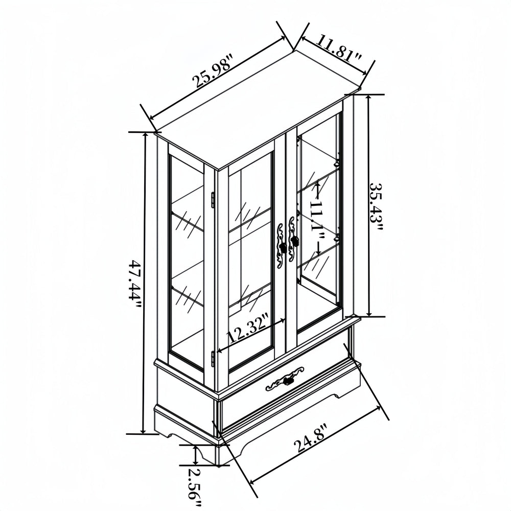 English Elm Lighted Glass Curio Cabinet Black with Built-In Lighting, Adjustable Shelves, Vintage Handles, Anti-Tip Device W2275P389703