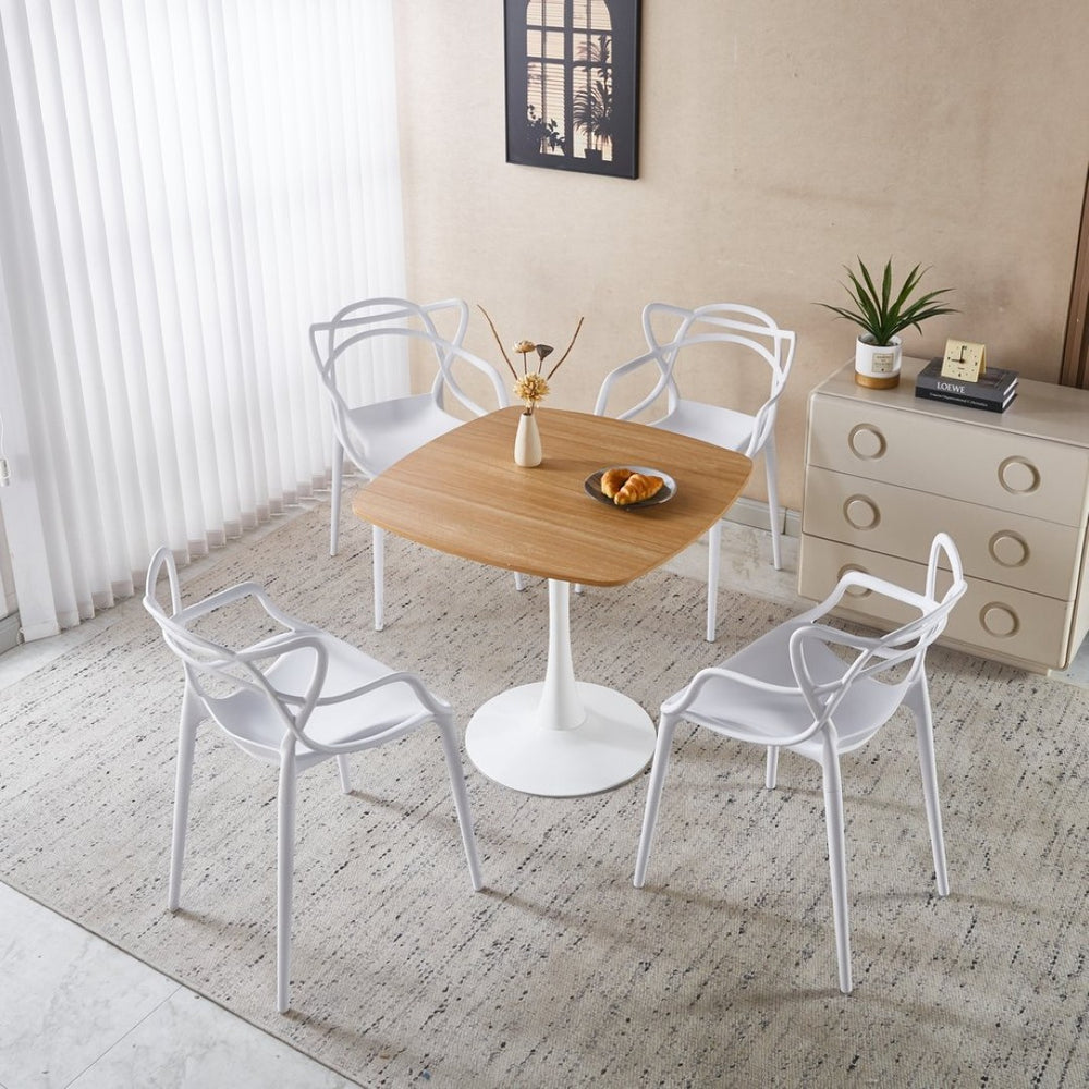 English Elm 1+4,5pieces Mid-century Dining Set White Mdf Top Tapered Metal Legs Seats Six W3766S00009