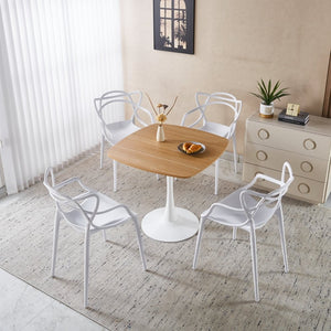 English Elm 1+4,5pieces Mid-century Dining Set White Mdf Top Tapered Metal Legs Seats Six W3766S00009