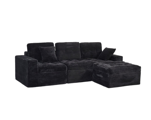 English Elm Modular Cloud Sectional with Ottoman Faux Fur Velvet Deep Foam Living Room Sofa W5502S00009