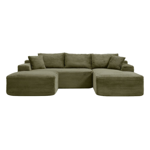 English Elm 105'' Modular Corduroy Sectional with Deep Seat Ottoman for Living Room Lounging W1117S00321