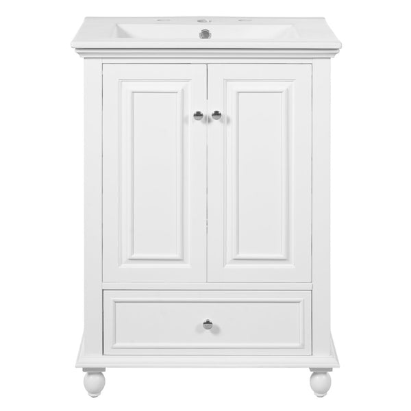 English Elm 24'' French Style Bathroom Vanity with Ceramic Sink Soft Close Cabinet and Drawer White N710P411227K