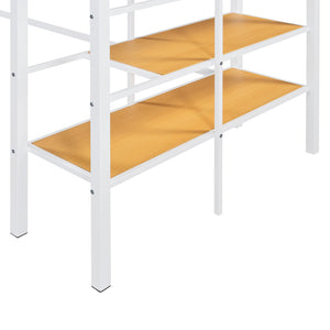 English Elm Twin Metal Loft Bed with Upper Grid Storage Shelf and 4-Layer Ladder Shelves for Space Saving White SF100081AAK