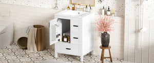 English Elm Modern 24 Inch Bathroom Vanity Solid Wood Cabinet with Ceramic Sink and Soft Close Storage White N729P292859K