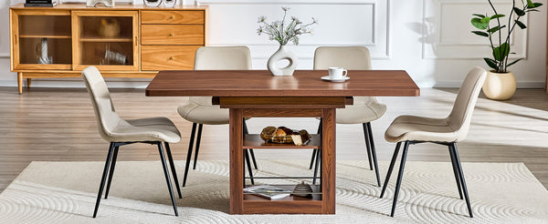 English Elm Scalable Extendable Dining Set Four Chairs Linen Upholstered Walnut Base Modern Walnut+Black,Warm Grey W1151S04717
