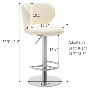 English Elm Titanium Modern Stainless Steel Swivel Bar Stool with Backrest Adjustable Height, Durable Gaslift Base White W2195P290200