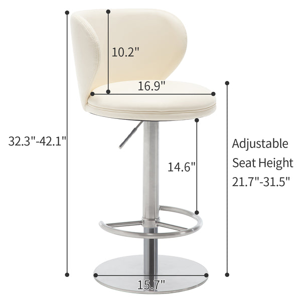 English Elm Titanium Modern Stainless Steel Swivel Bar Stool with Backrest Adjustable Height, Durable Gaslift Base White W2195P290200
