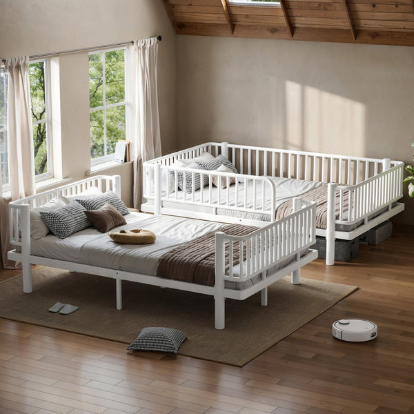 English Elm Twin Over Metal Bunk Bed with Led Lights Usb Ports Drawers and Sofa Conversion Light White W5305S00071