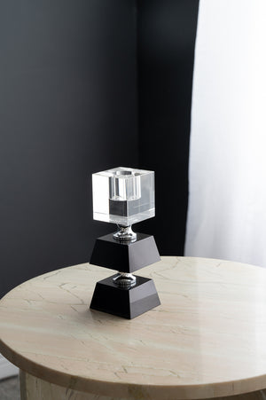 English Elm 2.4X2.4X5.9" Elegant Black And Clear Two-Tiered Square Candle Holder For Modern Home Décor Accents W2078P390744