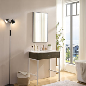English Elm 60x22inch Glossy Black Bathroom Mirror Modern Minimalist Metal Frame HD Float Glass Vanity Mirror Sleek Corner Hangs decoración W2091P344686