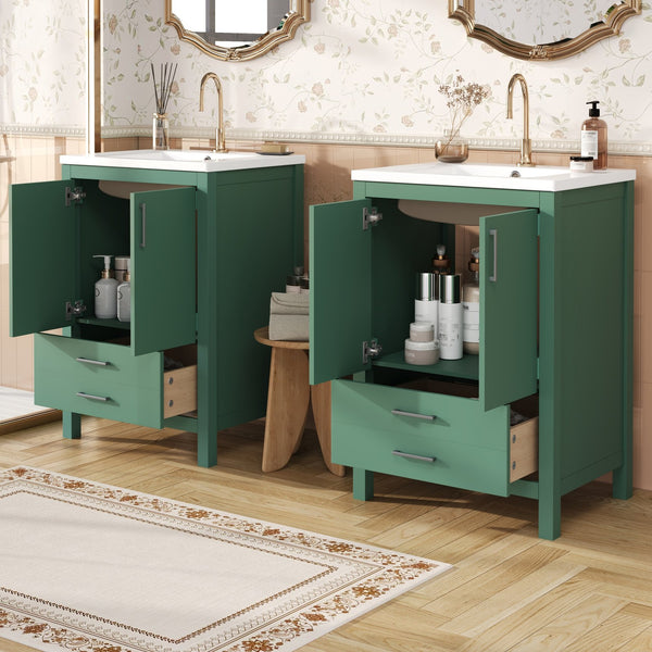English Elm 48'' Bathroom Vanity with Sink 48.8'' Modern Freestanding 6-Drawer Ceramic Basin Cabinet for Baths Green N710SS00006F