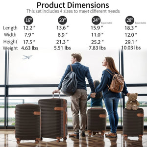 English Elm 4 Piece Abs Hard Shell Luggage Set with Spinner Wheels Tsa Lock and Packing Cubes Coffee PP313145AAZ