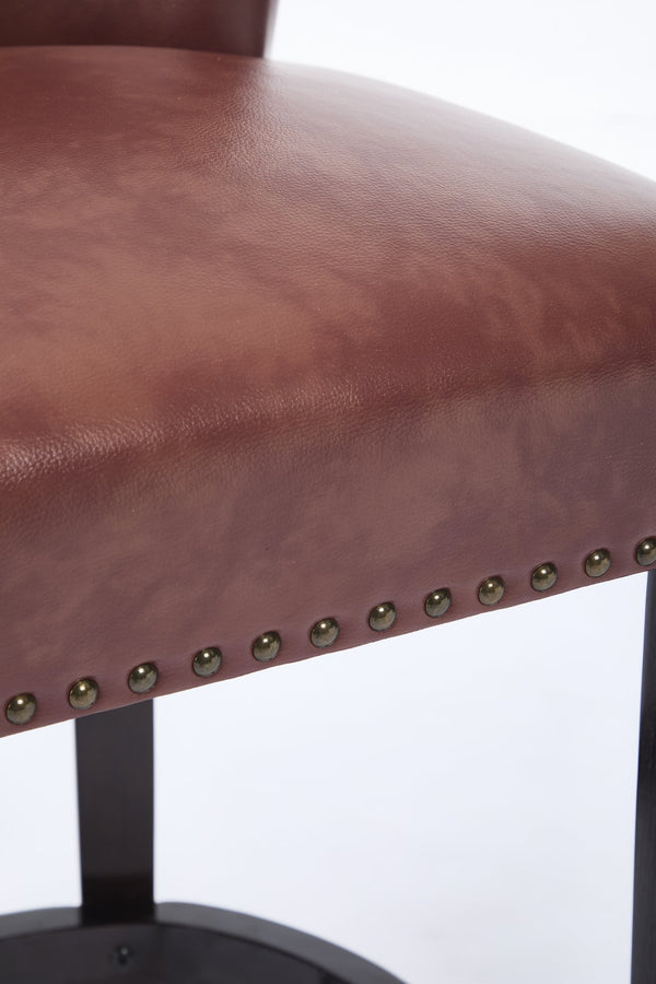 English Elm Bar Stools Set Of 2 - Stylish Brown Leather & Wood Design, 26" Height, Perfect For Dining & Bars W2195P290197