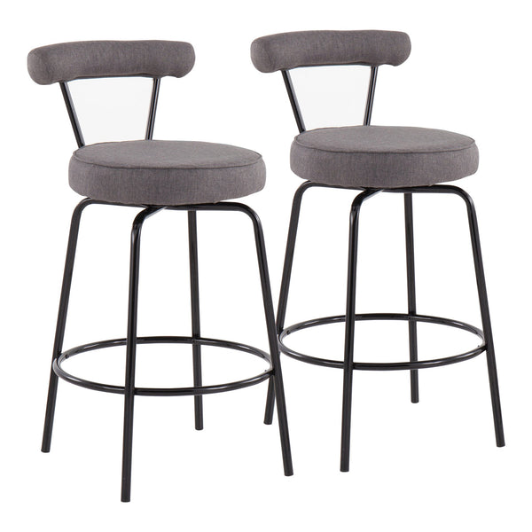 English Elm Rhonda Counter Stool Set of 2 — Art Deco-Inspired Swivel Seat, Plush Fabric, Sleek Black Steel Frame Charcoal B202P222100