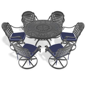 English Elm 7-Piece All-Weather Cast Aluminum Dining Set With 6 Swivel Chairs & Round Table For Outdoor Elegance P2 W1710S00450-GIGA