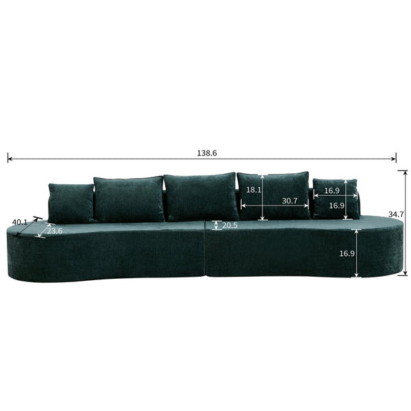 English Elm 138.6" Curved Modular Sectional Sofa Low Profile High Density Foam Living Room Lounge Dark Green N767P366006D