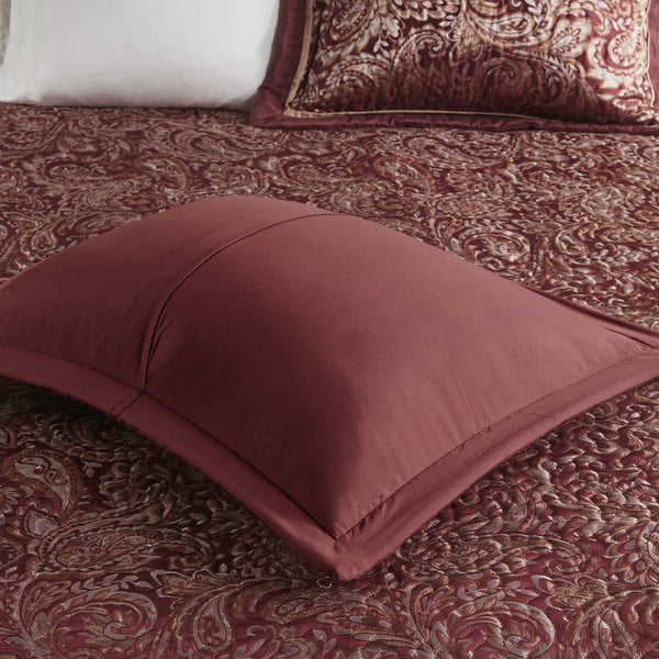 English Elm 5 Piece Aubrey Reversible Jacquard Bedspread Set King with Paisley Motif, Gold Sheen, Quilted Elegance Burgundy 22.83 L x 18.11 W x 8.27 H B03597643