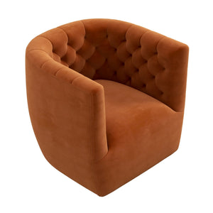 English Elm Ashcroft Furniture - Delaney Tufted Velvet Swivel Chair with Solid Wood Legs, Ergonomic Angled Back and Foam Support Orange B183P281226