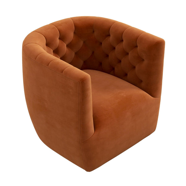 English Elm Ashcroft Furniture - Delaney Tufted Velvet Swivel Chair with Solid Wood Legs, Ergonomic Angled Back and Foam Support Orange B183P281226