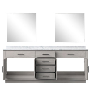 English Elm White Oak Double Bath Vanity Set With Carrara Marble Top & 34 In. Frameless Mirrors For Luxury Baths B2731S01555-GIGA