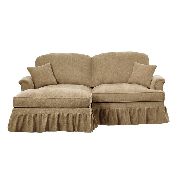 English Elm Elegant Mid Century Modular L-Shaped Sofa With Flared Arms, Movable Ottoman & Ruffle Skirts W3041S00345