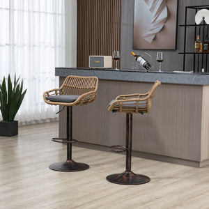 English Elm Modern Swivel Bar Stools Set of 2 Adjustable Counter Height Chairs with Linen Seat Vintage Gold Frame Gray W39594823