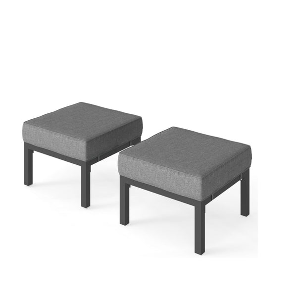 English Elm Set of 2 Powder-coated Aluminum Outdoor Ottomans with Uv-resistant Cushions Dark Gray B082P454986