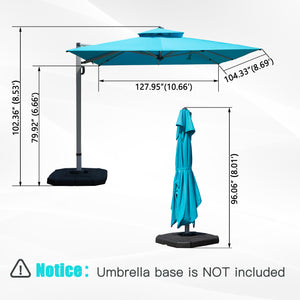 English Elm 9'x 11' Rectangle Cantilever Umbrella with Reinforced 9-Rib Frame, 360° Pedal Rotation, Tilt Adjustment Lake Blue W1859P337789