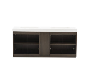 English Elm Galan 72 Inch Double Sink Vanity Fluted Wood Quartz Top Freestanding Bathroom Cabinet Oak,Smoke W1865S00227
