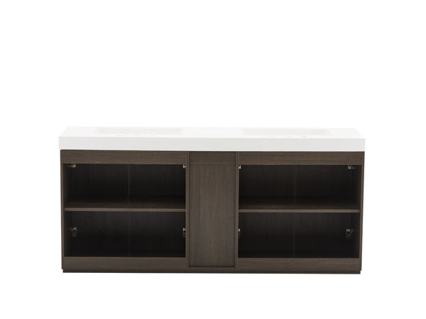 English Elm Galan 72 Inch Double Sink Vanity Fluted Wood Quartz Top Freestanding Bathroom Cabinet Oak,Smoke W1865S00227