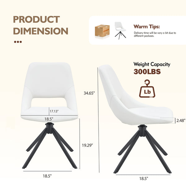 English Elm Dining Chairs Set Of 2 - Elegant Swivel Design With Scratch-Resistant Leather & Metal Frame, White W3493P347179