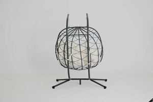 English Elm 2 Person Wicker Hanging Egg Chair with Freestanding Stand Outdoor Patio Swing Seat Beige W1703P443731