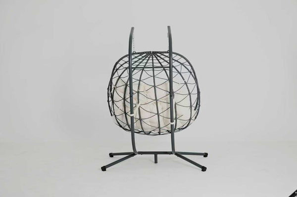 English Elm 2 Person Wicker Hanging Egg Chair with Freestanding Stand Outdoor Patio Swing Seat Beige W1703P443731