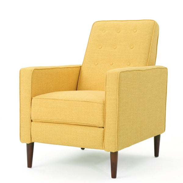English Elm Christopher Knight Home® - Fabric Recliner Chair Mid-Century Modern Pushback Single Sofa with Tufted Cushion, Birch Legs, Cozy Comfort Yellow 60741.00MYLW
